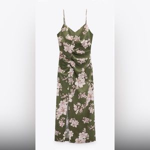 Zara light green midi dress with V neck and slit